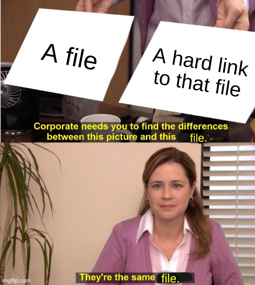 "Two" hard linked files are just one file with two paths